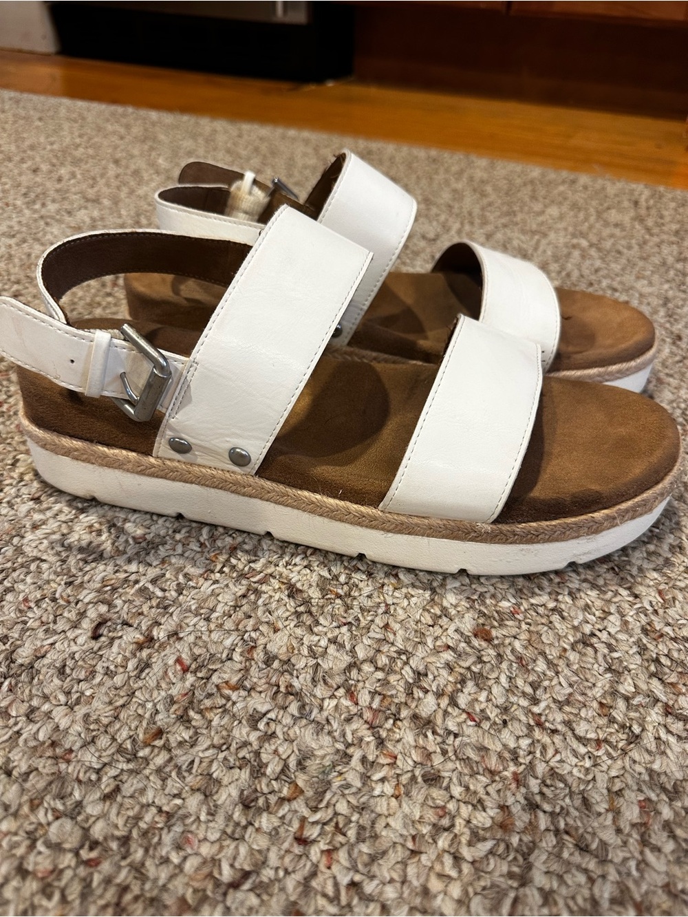 Time and Tru White Two-Strap Platform Sandals with Buckle